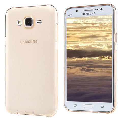 Samsung Galaxy J5 SM-J500F用極薄ソフトケース シリコンケース 耐衝撃 全面保護 クリア透明 T02 サムスン ゴールド
