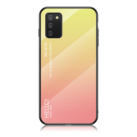 Samsung Galaxy M02s用ハイブリットバンパーケース プラスチック 鏡面 虹 グラデーション 勾配色 カバー LS1 サムスン イエロー