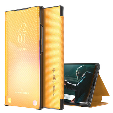 Samsung Galaxy M12用手帳型 レザーケース スタンド カバー ZL1 サムスン イエロー