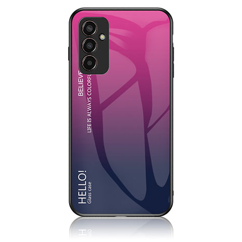 Samsung Galaxy M13 4G用ハイブリットバンパーケース プラスチック 鏡面 虹 グラデーション 勾配色 カバー LS1 サムスン ローズレッド