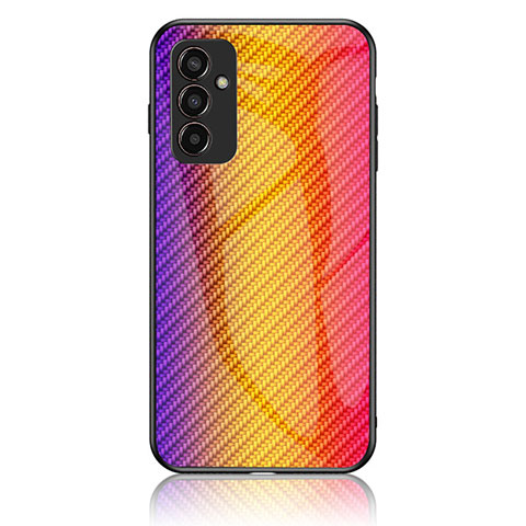 Samsung Galaxy M13 4G用ハイブリットバンパーケース プラスチック 鏡面 虹 グラデーション 勾配色 カバー LS2 サムスン オレンジ