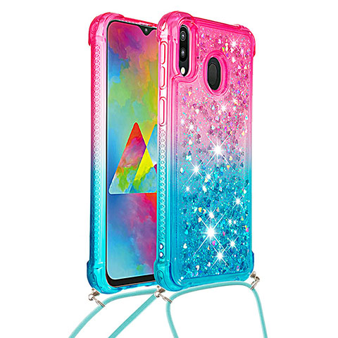 Samsung Galaxy M20用シリコンケース ソフトタッチラバー ブリンブリン カバー 携帯ストラップ S01 サムスン ピンク