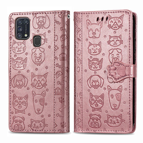 Samsung Galaxy M21s用手帳型 レザーケース スタンド パターン カバー S03D サムスン ピンク