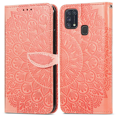 Samsung Galaxy M21s用手帳型 レザーケース スタンド パターン カバー S04D サムスン オレンジ