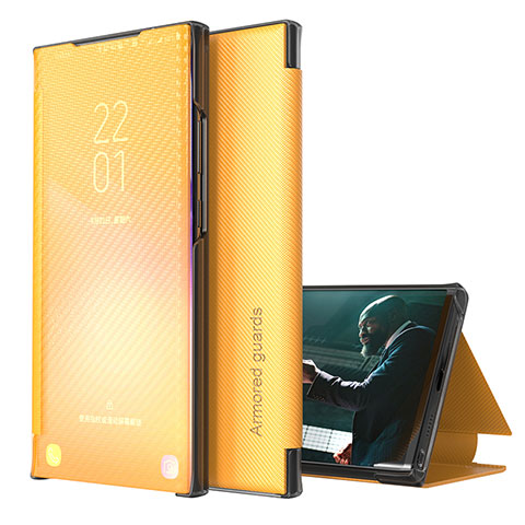 Samsung Galaxy M21s用手帳型 レザーケース スタンド カバー ZL1 サムスン イエロー