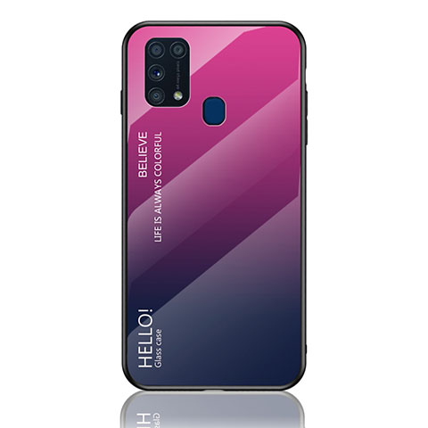 Samsung Galaxy M31 Prime Edition用ハイブリットバンパーケース プラスチック 鏡面 虹 グラデーション 勾配色 カバー LS1 サムスン ローズレッド