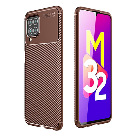 Samsung Galaxy M32 4G用シリコンケース ソフトタッチラバー ツイル カバー サムスン ブラウン