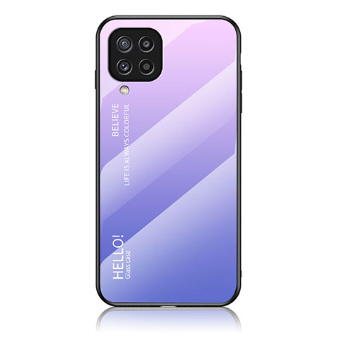 Samsung Galaxy M32 4G用ハイブリットバンパーケース プラスチック 鏡面 虹 グラデーション 勾配色 カバー LS1 サムスン ラベンダー