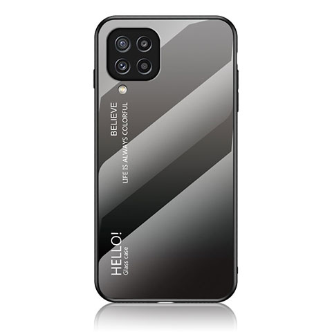 Samsung Galaxy M32 4G用ハイブリットバンパーケース プラスチック 鏡面 虹 グラデーション 勾配色 カバー LS1 サムスン ダークグレー