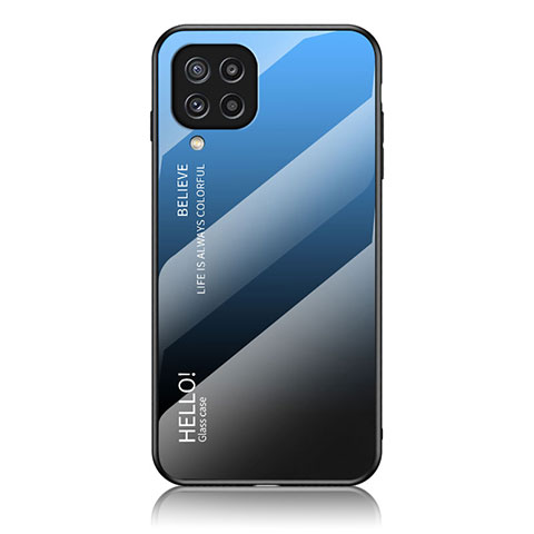 Samsung Galaxy M32 4G用ハイブリットバンパーケース プラスチック 鏡面 虹 グラデーション 勾配色 カバー LS1 サムスン ネイビー
