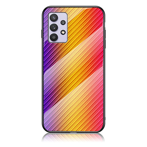 Samsung Galaxy M32 5G用ハイブリットバンパーケース プラスチック 鏡面 虹 グラデーション 勾配色 カバー LS2 サムスン オレンジ