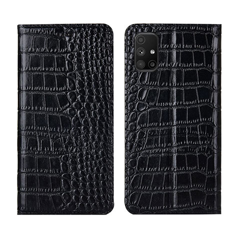 Samsung Galaxy M51用手帳型 レザーケース スタンド カバー L02 サムスン ブラック