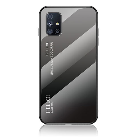 Samsung Galaxy M51用ハイブリットバンパーケース プラスチック 鏡面 虹 グラデーション 勾配色 カバー LS1 サムスン ダークグレー