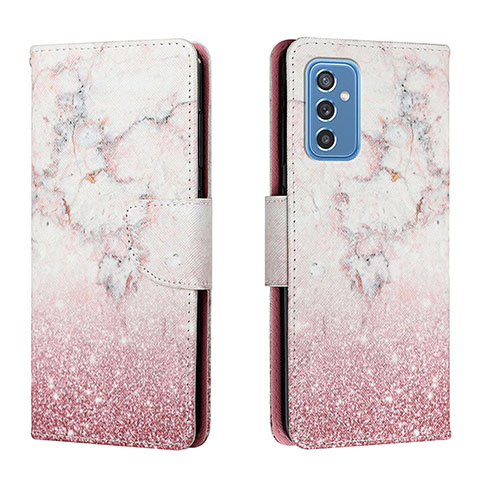 Samsung Galaxy M52 5G用手帳型 レザーケース スタンド パターン カバー H01X サムスン ピンク