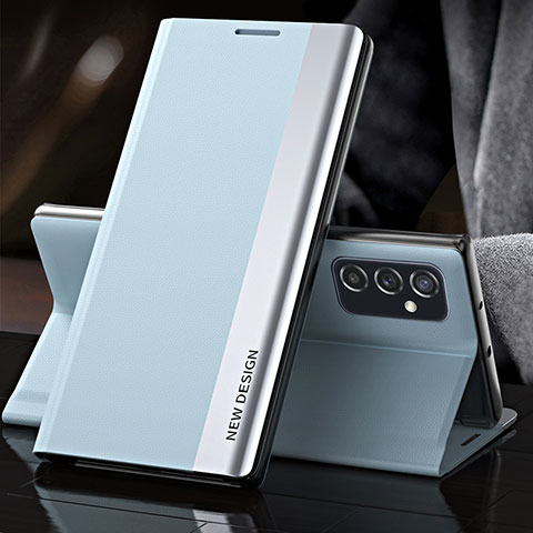 Samsung Galaxy M52 5G用手帳型 レザーケース スタンド カバー Q03H サムスン ブルー
