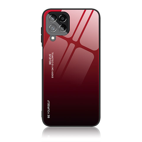 Samsung Galaxy M53 5G用ハイブリットバンパーケース プラスチック 鏡面 虹 グラデーション 勾配色 カバー JD1 サムスン レッド