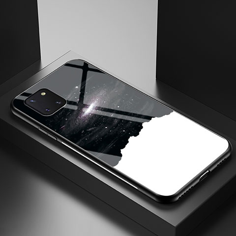 Samsung Galaxy M60s用ハイブリットバンパーケース プラスチック パターン 鏡面 カバー LS1 サムスン ブラック