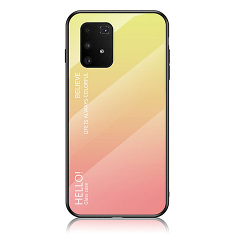 Samsung Galaxy M80S用ハイブリットバンパーケース プラスチック 鏡面 虹 グラデーション 勾配色 カバー LS1 サムスン イエロー