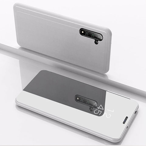 Samsung Galaxy Note 10 5G用手帳型 レザーケース スタンド 鏡面 カバー サムスン シルバー