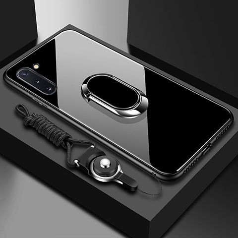 Samsung Galaxy Note 10 5G用ハイブリットバンパーケース プラスチック 鏡面 カバー アンド指輪 マグネット式 A01 サムスン ブラック