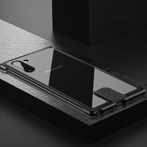 Samsung Galaxy Note 10 5G用ケース 高級感 手触り良い アルミメタル 製の金属製 360度 フルカバーバンパー 鏡面 カバー M05 サムスン ブラック