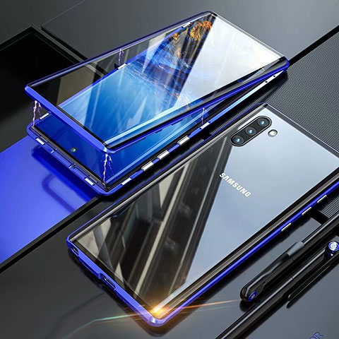 Samsung Galaxy Note 10 5G用ケース 高級感 手触り良い アルミメタル 製の金属製 360度 フルカバーバンパー 鏡面 カバー M07 サムスン ネイビー