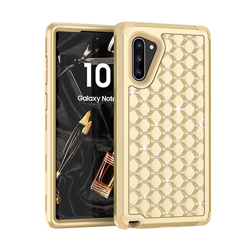 Samsung Galaxy Note 10 5G用ハイブリットバンパーケース ブリンブリン カバー 前面と背面 360度 フル U01 サムスン ゴールド