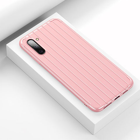 Samsung Galaxy Note 10用シリコンケース ソフトタッチラバー ライン カバー C01 サムスン ピンク