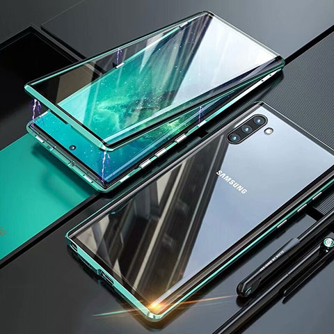 Samsung Galaxy Note 10用ケース 高級感 手触り良い アルミメタル 製の金属製 360度 フルカバーバンパー 鏡面 カバー M07 サムスン グリーン