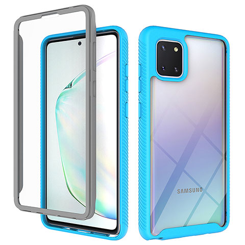 Samsung Galaxy Note 10 Lite用360度 フルカバー ハイブリットバンパーケース クリア透明 プラスチック カバー ZJ1 サムスン ブルー