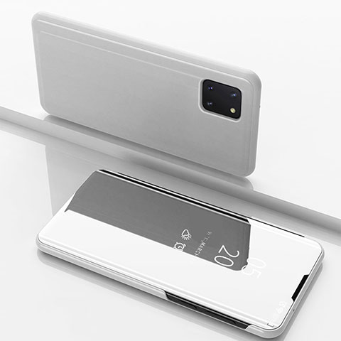 Samsung Galaxy Note 10 Lite用手帳型 レザーケース スタンド 鏡面 カバー サムスン シルバー