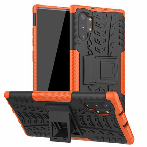 Samsung Galaxy Note 10 Plus 5G用ハイブリットバンパーケース スタンド プラスチック 兼シリコーン カバー R01 サムスン オレンジ