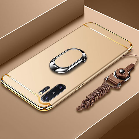 Samsung Galaxy Note 10 Plus 5G用ケース 高級感 手触り良い メタル兼プラスチック バンパー アンド指輪 T01 サムスン ゴールド