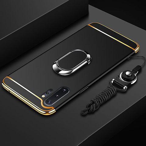 Samsung Galaxy Note 10 Plus 5G用ケース 高級感 手触り良い メタル兼プラスチック バンパー アンド指輪 T01 サムスン ブラック