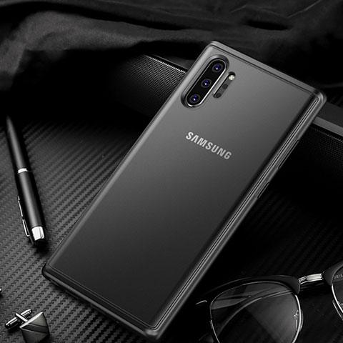 Samsung Galaxy Note 10 Plus 5G用ハイブリットバンパーケース クリア透明 プラスチック 鏡面 カバー H01 サムスン ブラック