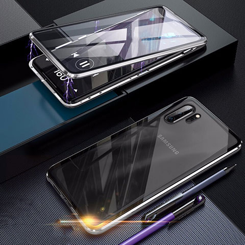 Samsung Galaxy Note 10 Plus 5G用ケース 高級感 手触り良い アルミメタル 製の金属製 360度 フルカバーバンパー 鏡面 カバー サムスン シルバー