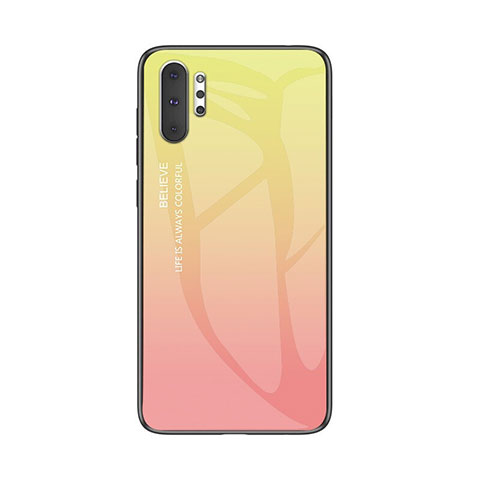 Samsung Galaxy Note 10 Plus 5G用ハイブリットバンパーケース プラスチック 鏡面 虹 グラデーション 勾配色 カバー M01 サムスン イエロー