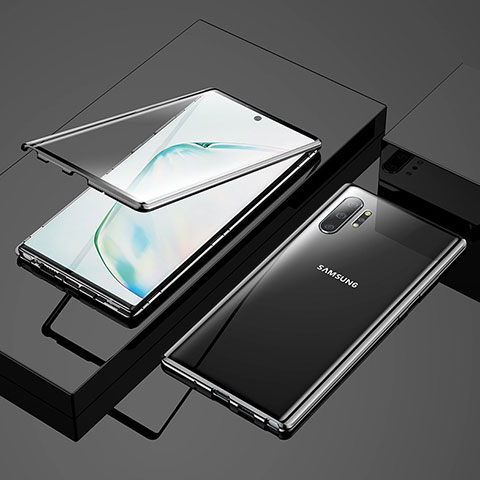 Samsung Galaxy Note 10 Plus 5G用ケース 高級感 手触り良い アルミメタル 製の金属製 360度 フルカバーバンパー 鏡面 カバー M03 サムスン ブラック
