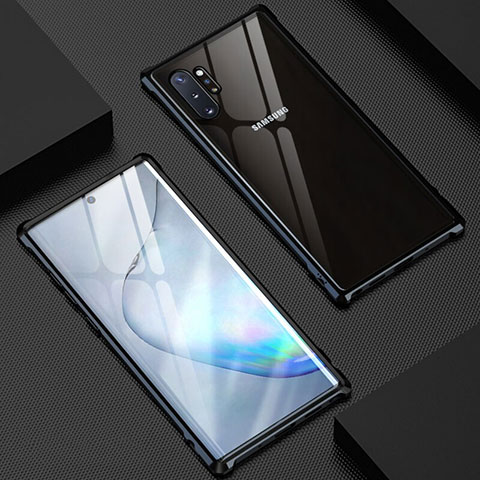Samsung Galaxy Note 10 Plus 5G用ケース 高級感 手触り良い アルミメタル 製の金属製 360度 フルカバーバンパー 鏡面 カバー M04 サムスン ブラック