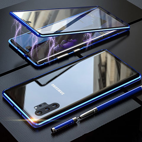 Samsung Galaxy Note 10 Plus 5G用ケース 高級感 手触り良い アルミメタル 製の金属製 360度 フルカバーバンパー 鏡面 カバー M01 サムスン ネイビー