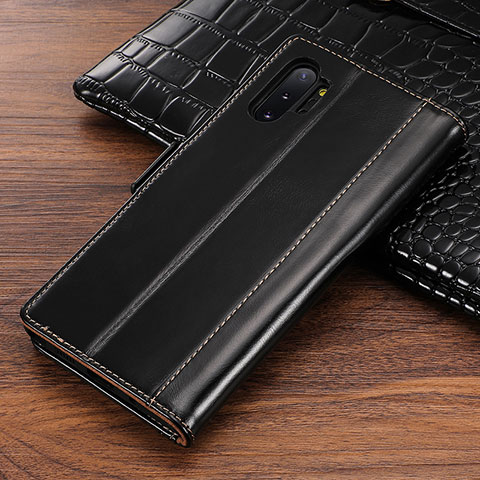 Samsung Galaxy Note 10 Plus 5G用手帳型 レザーケース スタンド カバー P01 サムスン ブラック