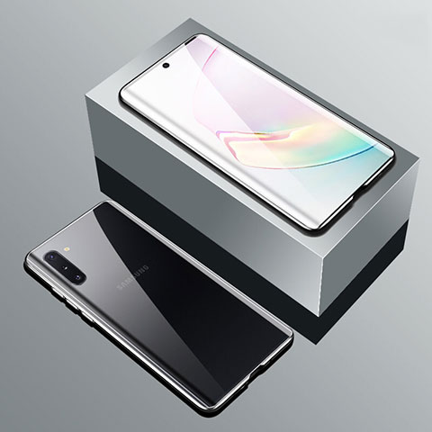 Samsung Galaxy Note 10 Plus用ケース 高級感 手触り良い アルミメタル 製の金属製 360度 フルカバーバンパー 鏡面 カバー T01 サムスン シルバー