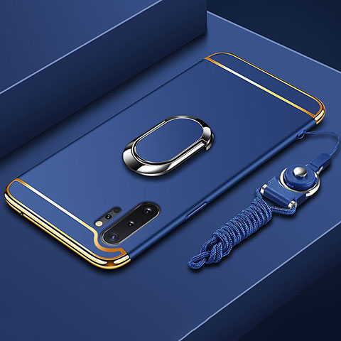 Samsung Galaxy Note 10 Plus用ケース 高級感 手触り良い メタル兼プラスチック バンパー アンド指輪 T01 サムスン ネイビー