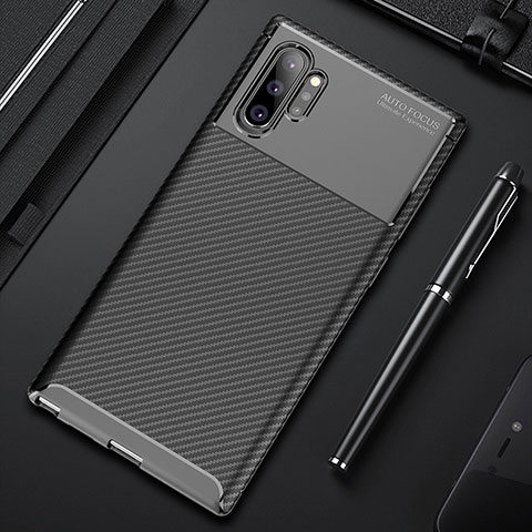 Samsung Galaxy Note 10 Plus用シリコンケース ソフトタッチラバー ツイル カバー Y01 サムスン ブラック