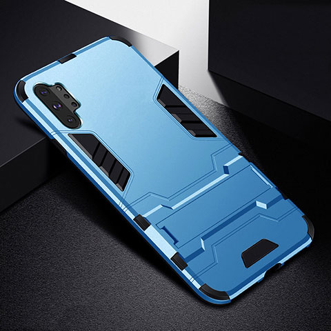 Samsung Galaxy Note 10 Plus用ハイブリットバンパーケース スタンド プラスチック 兼シリコーン カバー R02 サムスン ブルー