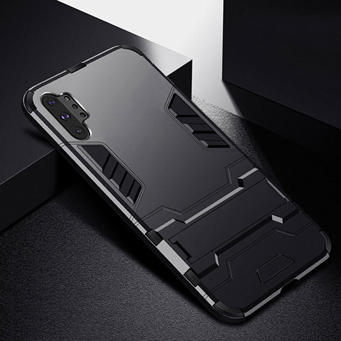 Samsung Galaxy Note 10 Plus用ハイブリットバンパーケース スタンド プラスチック 兼シリコーン カバー R02 サムスン ブラック