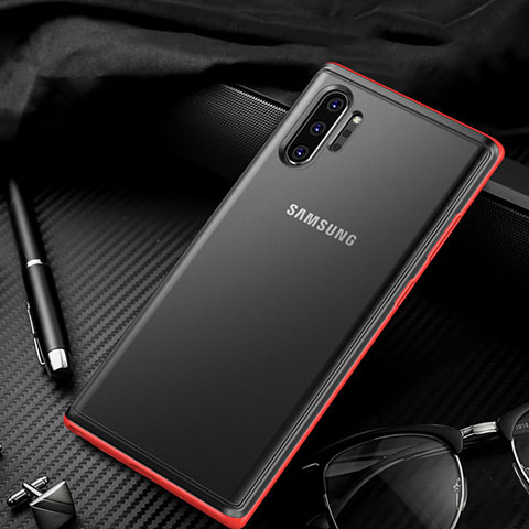 Samsung Galaxy Note 10 Plus用ハイブリットバンパーケース クリア透明 プラスチック 鏡面 カバー H01 サムスン レッド