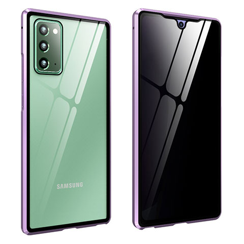 Samsung Galaxy Note 20 5G用ケース 高級感 手触り良い アルミメタル 製の金属製 360度 フルカバーバンパー 鏡面 カバー サムスン パープル