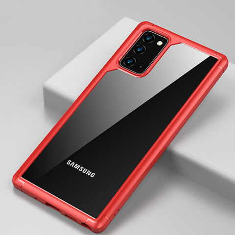 Samsung Galaxy Note 20 5G用ハイブリットバンパーケース クリア透明 プラスチック 鏡面 カバー H02 サムスン レッド