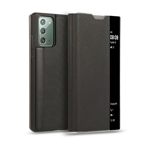 Samsung Galaxy Note 20 5G用手帳型 レザーケース スタンド カバー N01 サムスン ブラック